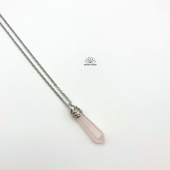 Rose Quartz Necklace | Stainless Steel - Picture 4 of 8